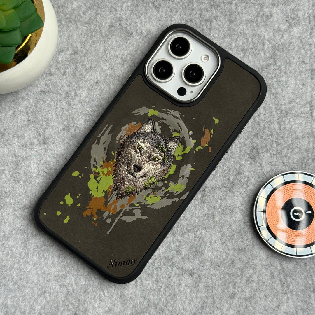 iPhone 16 Pro Max / iPhone 16 Pro Wild Animal 3D Embroidery Wolf Face MagSafe Case