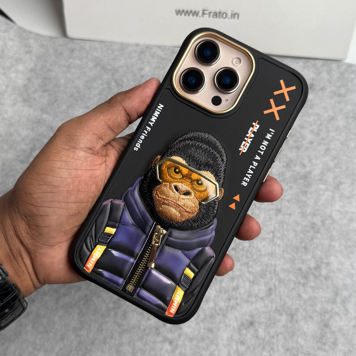 iPhone 16 Pro Max / iPhone 16 Pro 3D Embroidery Gorilla Zipper Jacket Case