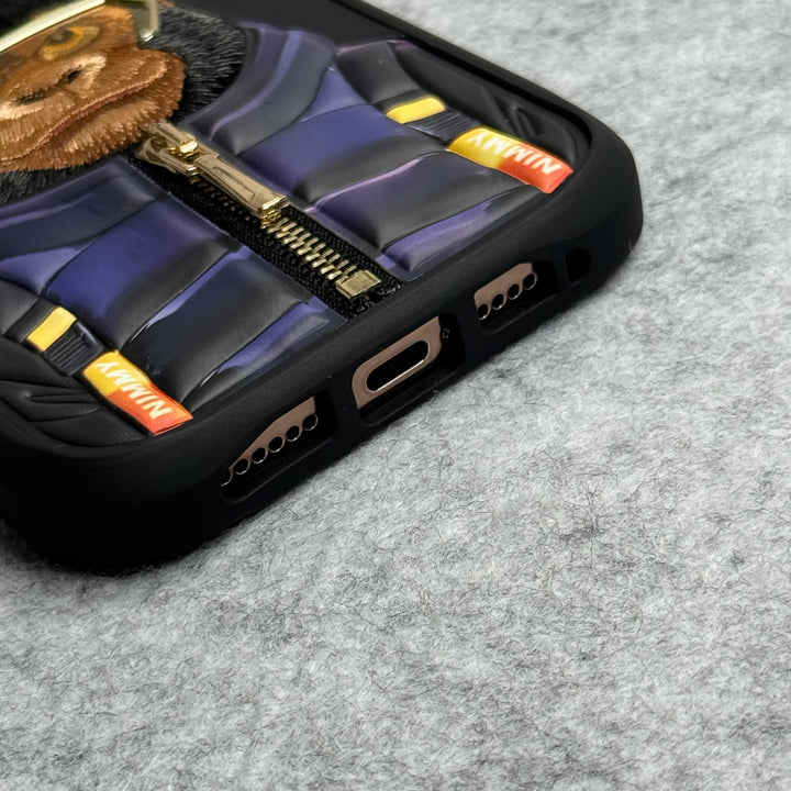 iPhone 16 Pro Max / iPhone 16 Pro 3D Embroidery Gorilla Zipper Jacket Case