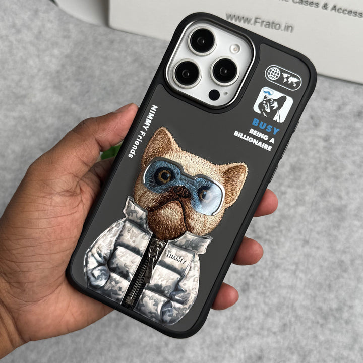 iPhone 16 Pro Max / iPhone 16 Pro 3D Embroidery Dog Silver Zipper Jacket Case