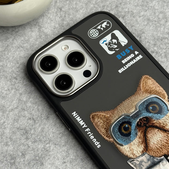 iPhone 16 Pro Max / iPhone 16 Pro 3D Embroidery Dog Silver Zipper Jacket Case