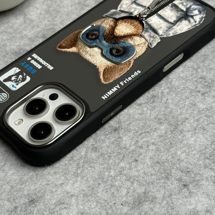 iPhone 16 Pro Max / iPhone 16 Pro 3D Embroidery Dog Silver Zipper Jacket Case