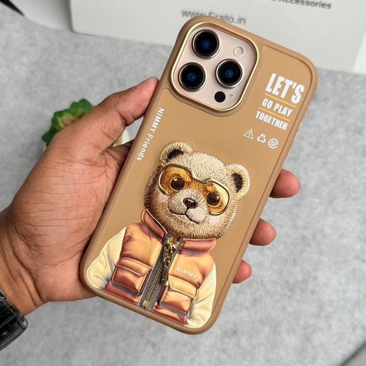 iPhone 16 Pro Max / iPhone 16 Pro 3D Embroidery Teddy Zipper Jacket Case