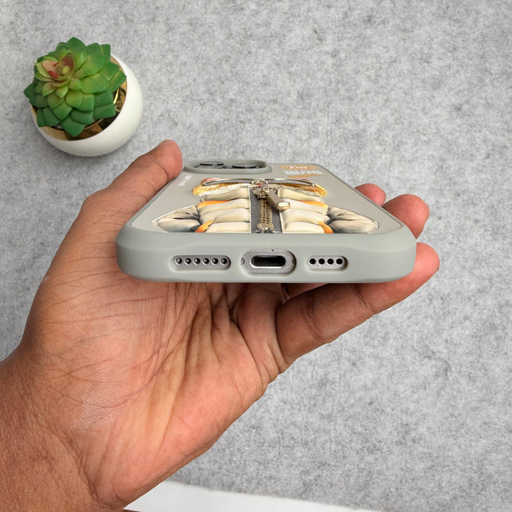 iPhone 16 Pro Max / iPhone 16 Pro 3D Embroidery Cat Gray Zipper Jacket Case