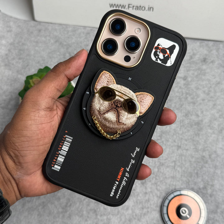iPhone 16 Series Cool Glasses MagSafe Case Cover with Embroidery Magnetic Bracket Phone Holder