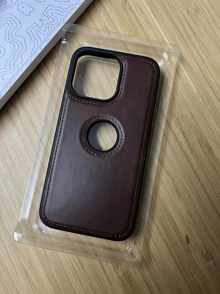 iPhone 15 Series Luxury Leather Logo Cut Back Cover