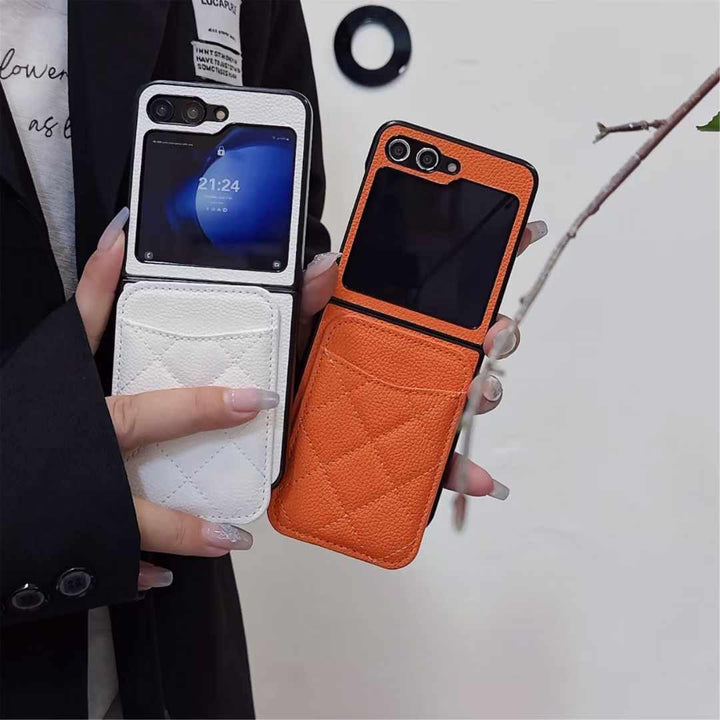 Samsung Galaxy Z Flip 6 Magsafe Case Luxury CC Leather Magnetic Wireless Charging Card Wallet Case