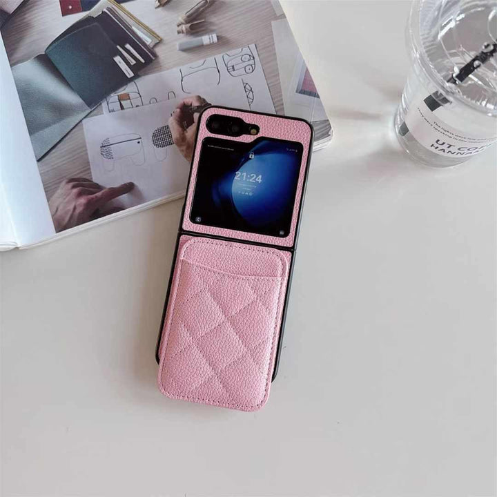 Samsung Galaxy Z Flip 6 Magsafe Case Luxury CC Leather Magnetic Wireless Charging Card Wallet Case