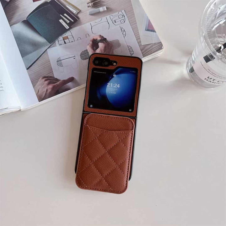 Samsung Galaxy Z Flip 6 Magsafe Case Luxury CC Leather Magnetic Wireless Charging Card Wallet Case