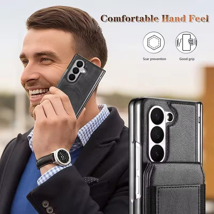 Galaxy Z Fold 7 Magnetic PU Leather Flip Kickstand Credit Wallet Card Holder Slots Covers