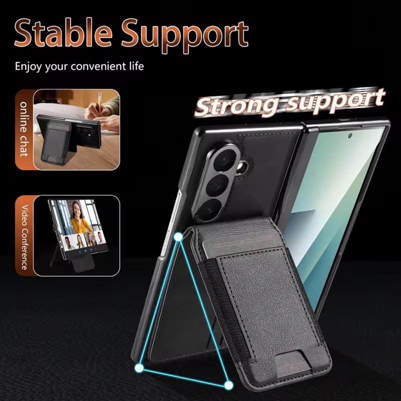 Galaxy Z Fold 7 Magnetic PU Leather Flip Kickstand Credit Wallet Card Holder Slots Covers