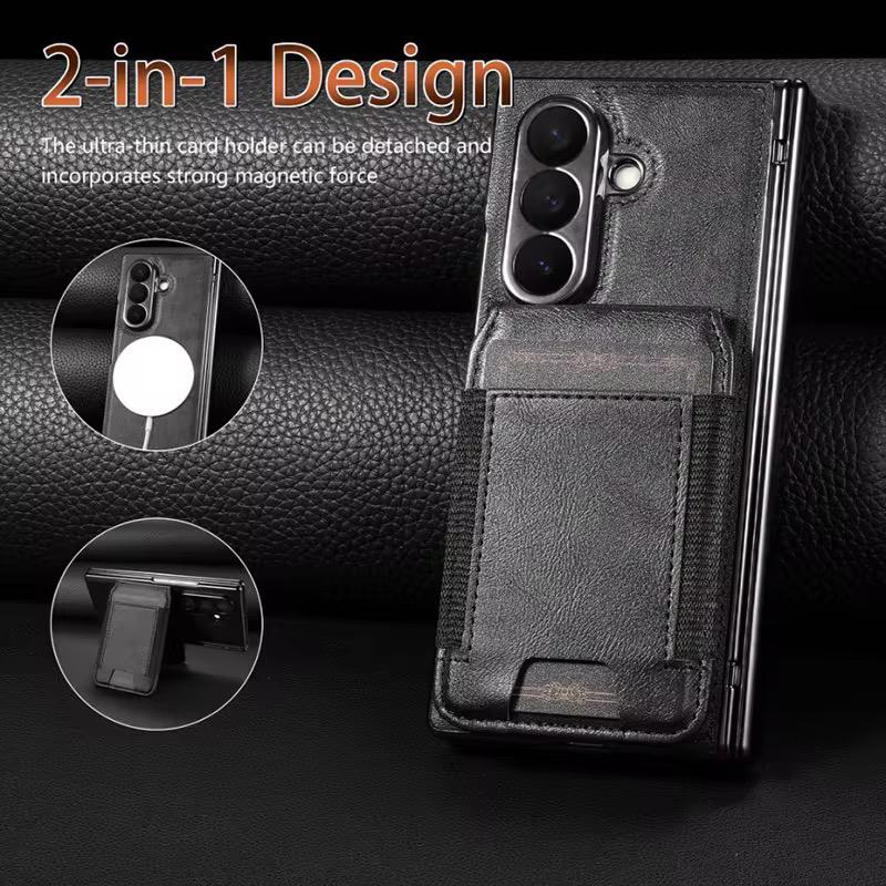 Galaxy Z Fold 7 Magnetic PU Leather Flip Kickstand Credit Wallet Card Holder Slots Covers