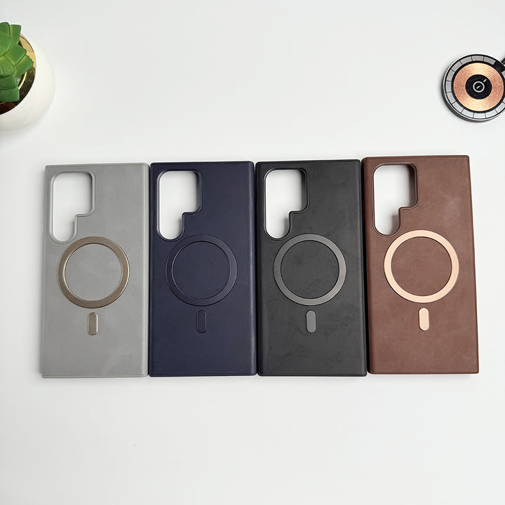 Samsung Galaxy S24 Ultra Premium PU Leather Metal MagSafe Ring Cover