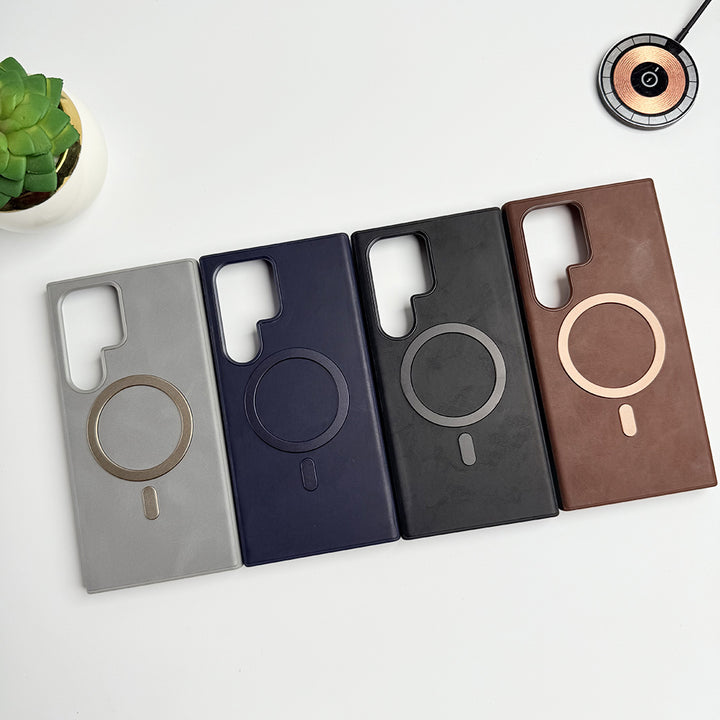 Samsung Galaxy S24 Ultra Premium PU Leather Metal MagSafe Ring Cover