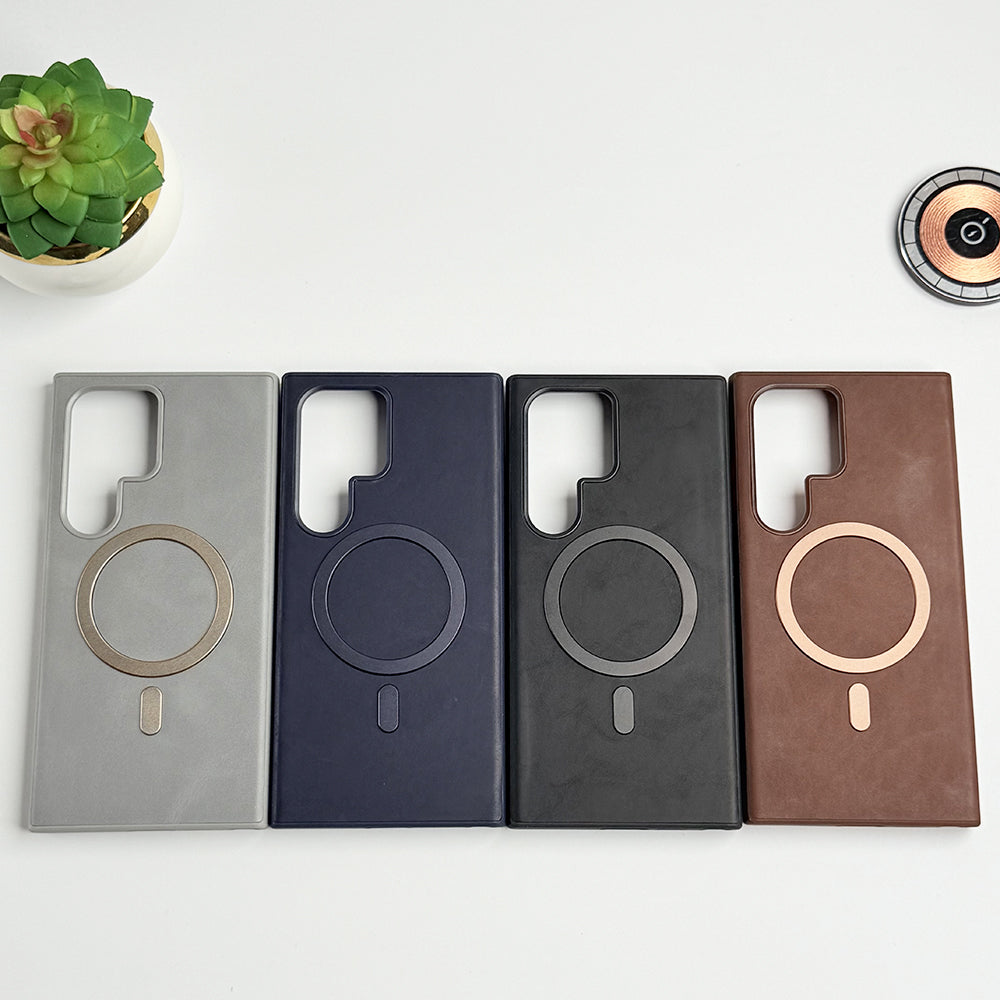 Samsung Galaxy S24 Ultra Premium PU Leather Metal MagSafe Ring Cover
