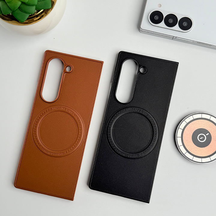 Samsung Galaxy Z Fold 5 PU Leather Strong Magnetic Ring Cover