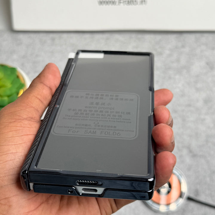 Samsung Galaxy Z Fold 6 Carbon Fiber Hinge Protection Case With Front Glass Protection