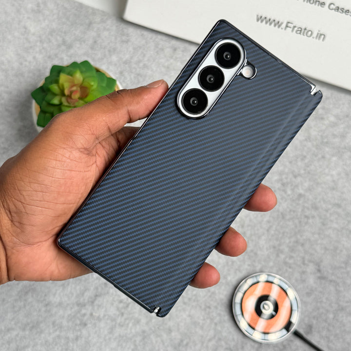 Samsung Galaxy Z Fold 6 Carbon Fiber Hinge Protection Case With Front Glass Protection