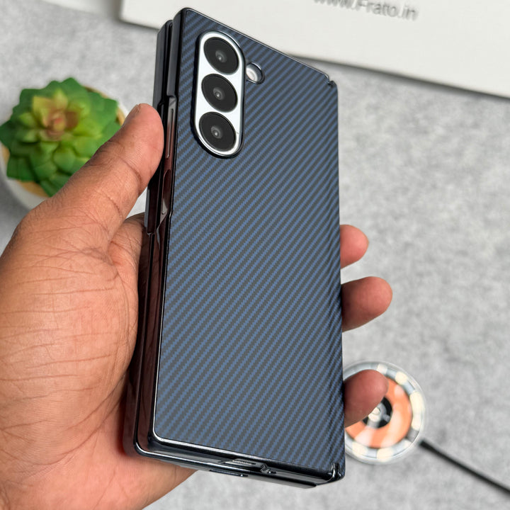 Samsung Galaxy Z Fold 6 Carbon Fiber Hinge Protection Case With Front Glass Protection
