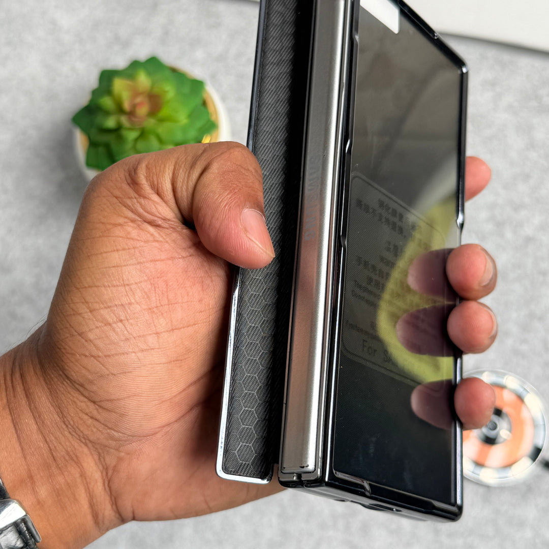 Samsung Galaxy Z Fold 6 Carbon Fiber Hinge Protection Case With Front Glass Protection