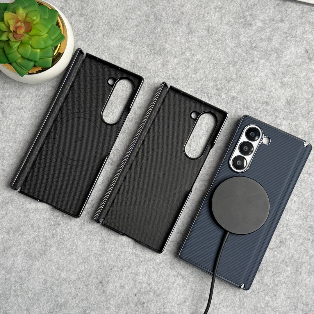 Samsung Galaxy Z Fold 6 Carbon Fiber Hinge Protection Case With Front Glass Protection