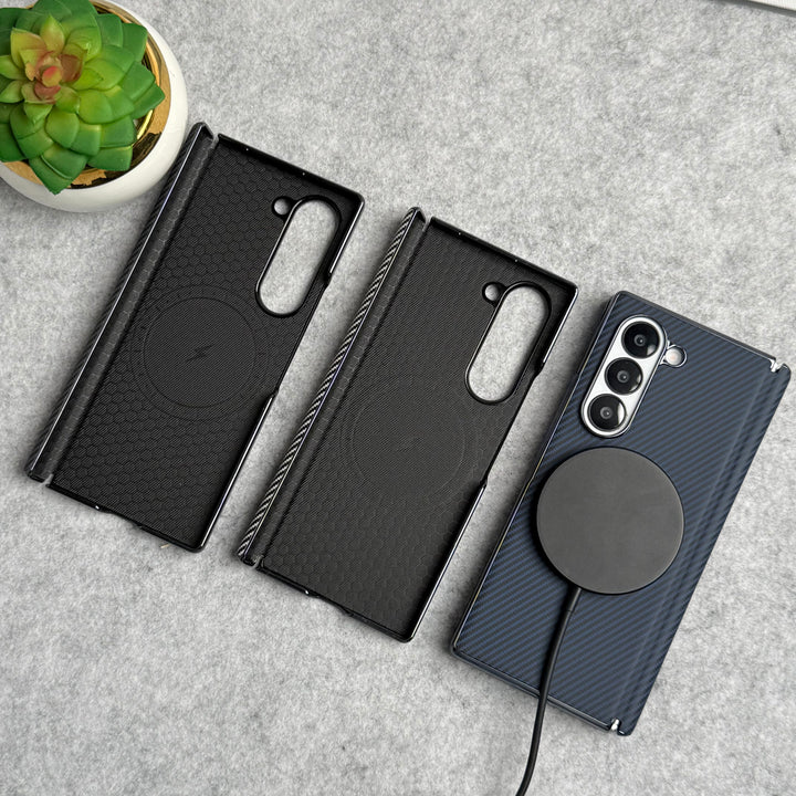 Samsung Galaxy Z Fold 6 Carbon Fiber Hinge Protection Case With Front Glass Protection