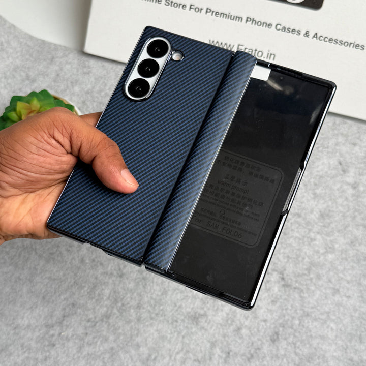 Samsung Galaxy Z Fold 6 Carbon Fiber Hinge Protection Case With Front Glass Protection