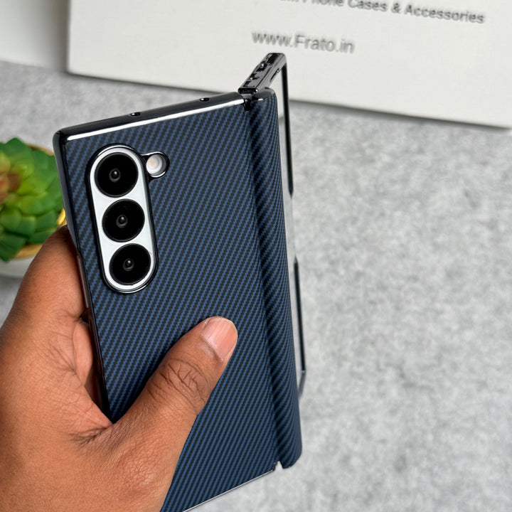 Samsung Galaxy Z Fold 6 Carbon Fiber Hinge Protection Case With Front Glass Protection