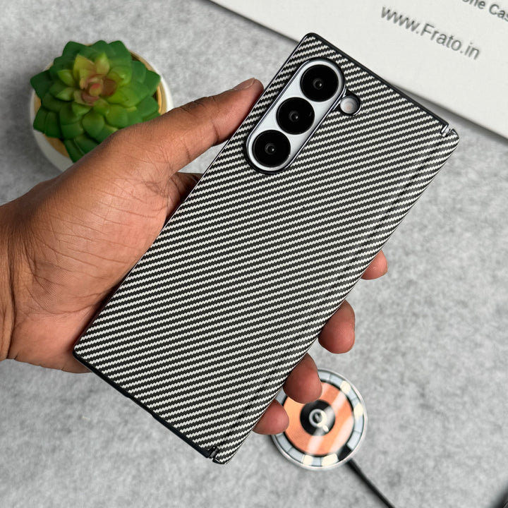 Samsung Galaxy Z Fold 6 Carbon Fiber Hinge Protection Case With Front Glass Protection