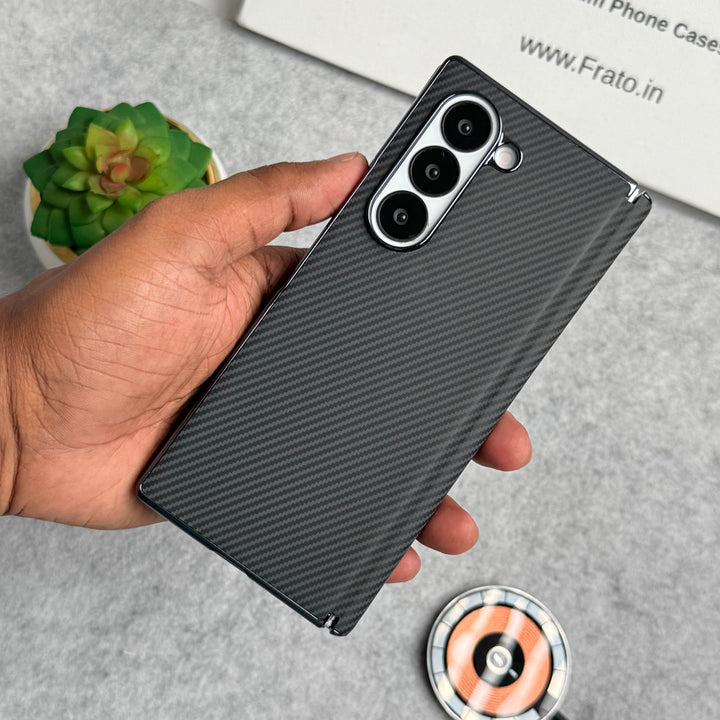 Samsung Galaxy Z Fold 6 Carbon Fiber Hinge Protection Case With Front Glass Protection