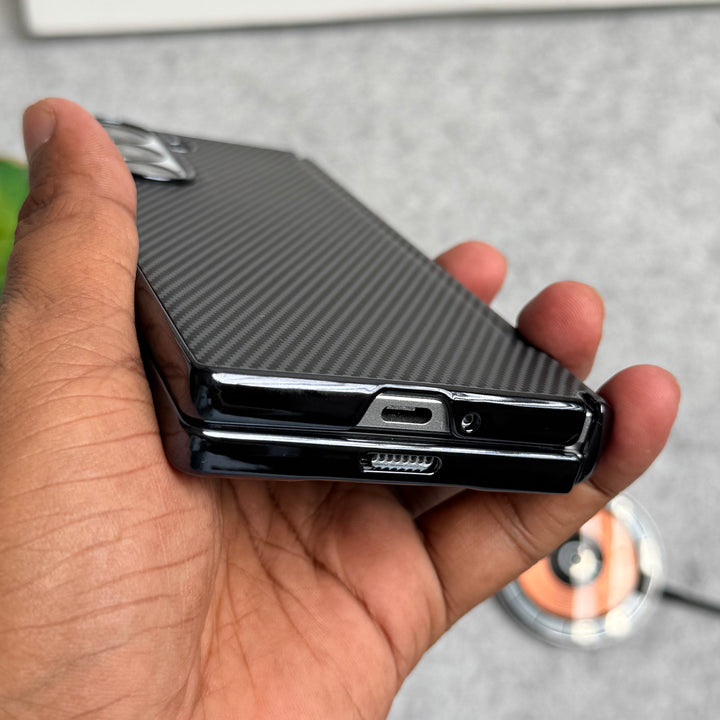 Samsung Galaxy Z Fold 6 Carbon Fiber Hinge Protection Case With Front Glass Protection