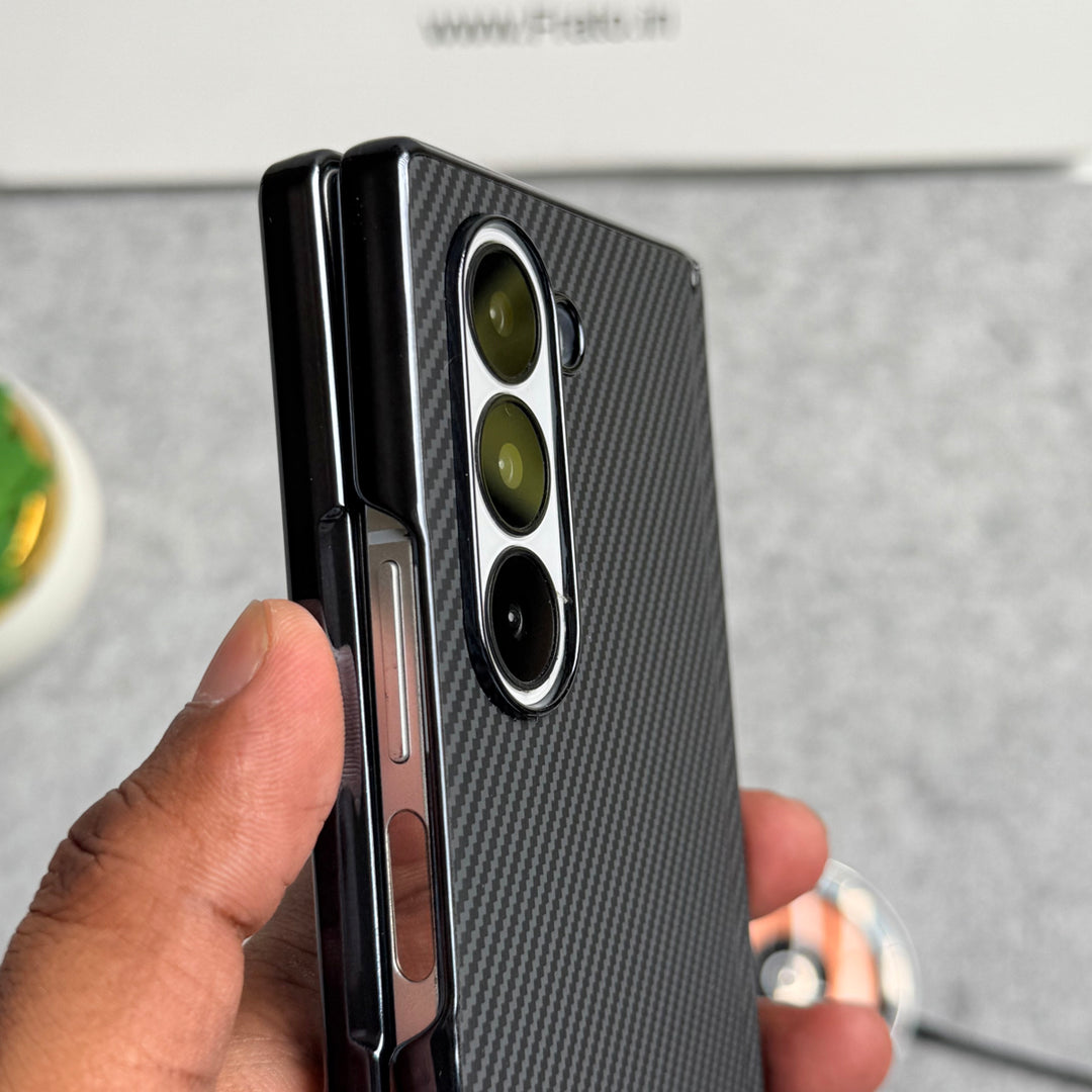 Samsung Galaxy Z Fold 6 Carbon Fiber Hinge Protection Case With Front Glass Protection