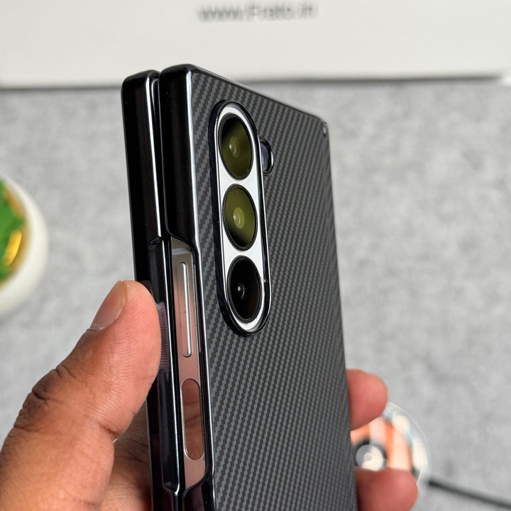 Samsung Galaxy Z Fold 6 Carbon Fiber Hinge Protection Case With Front Glass Protection