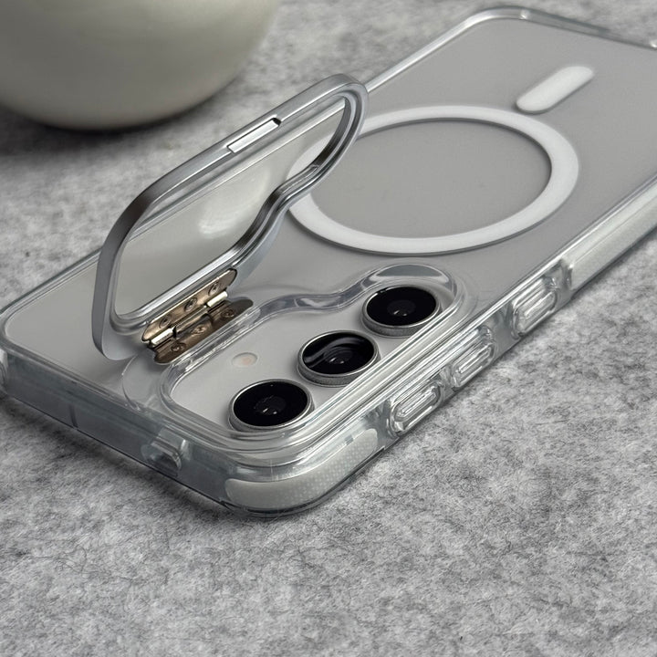 Samsung Galaxy S25 Transparent MagSafe Cover Metal Camera Bump Kick Stand
