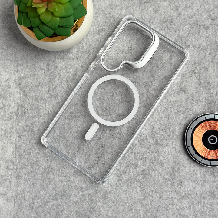 Samsung Galaxy S24 Ultra Transparent MagSafe Cover With Metal Camera Bump Kick Stand