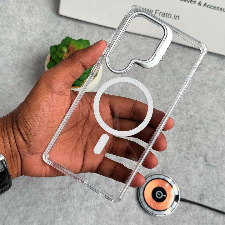 Samsung Galaxy S24 Ultra Transparent MagSafe Cover With Metal Camera Bump Kick Stand