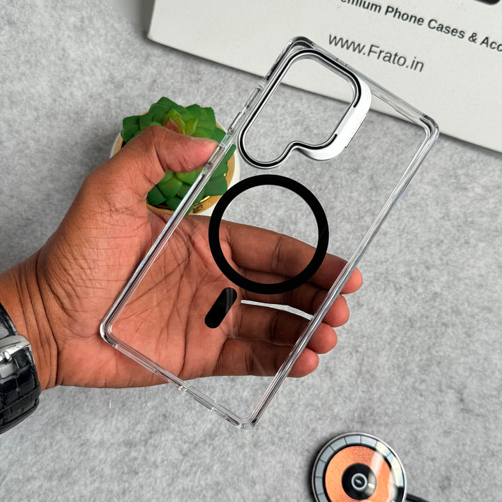 Samsung Galaxy S24 Ultra Transparent MagSafe Cover With Metal Camera Bump Kick Stand