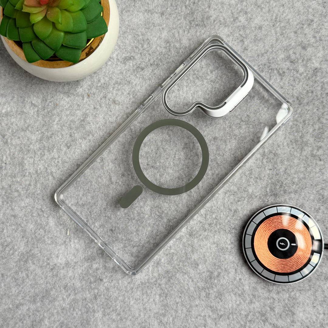 Samsung Galaxy S24 Ultra Transparent MagSafe Cover With Metal Camera Bump Kick Stand