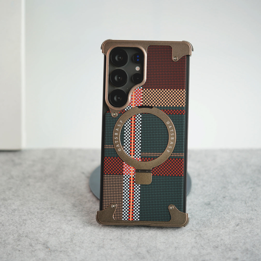 Samsung Galaxy Ultra Series Kevlar Fiber Texture Frameless Metal Kickstand Case