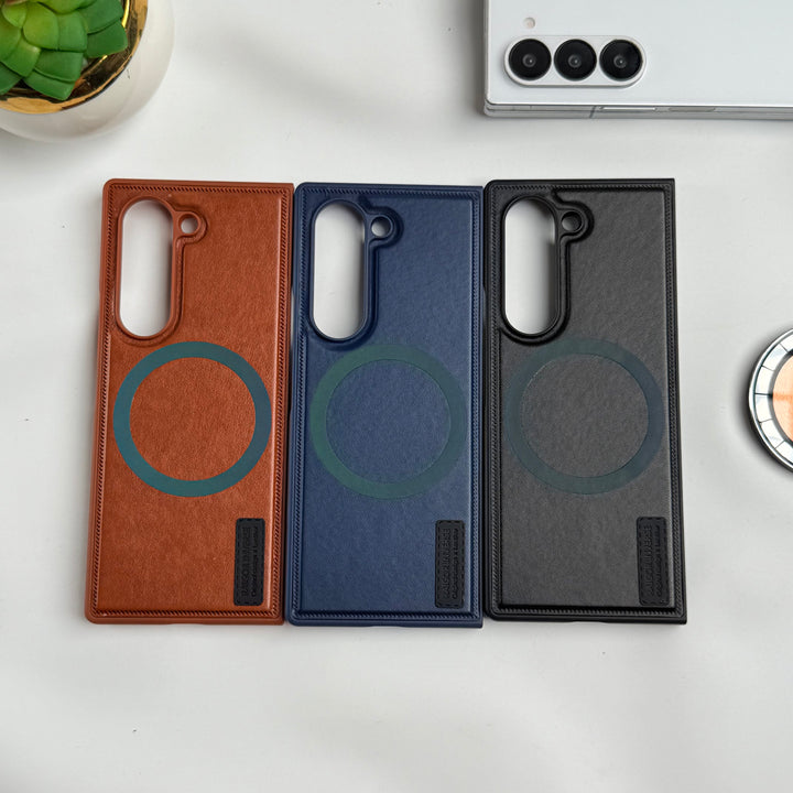 Samsung Galaxy Z fold 6 PU Leather Strong Magnetic MagSafe Ring Cover