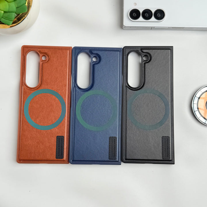 Samsung Galaxy Z fold 6 PU Leather Strong Magnetic MagSafe Ring Cover
