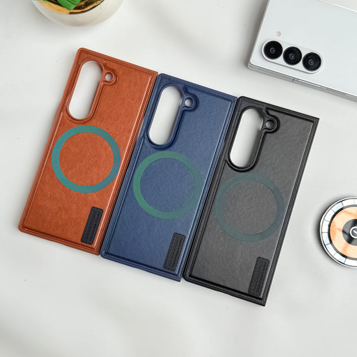 Samsung Galaxy Z fold 6 PU Leather Strong Magnetic MagSafe Ring Cover