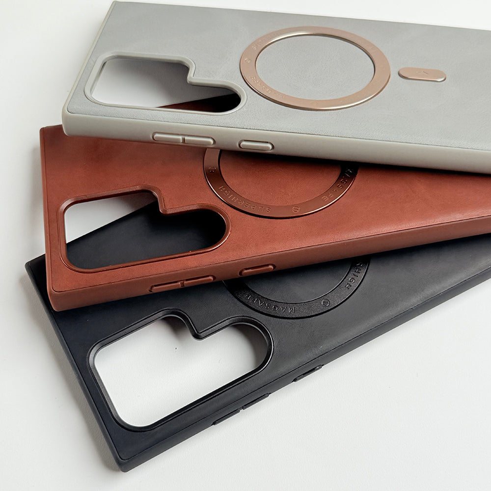 Samsung Galaxy S25 Ultra Premium PU Leather Metal MagSafe Ring Case