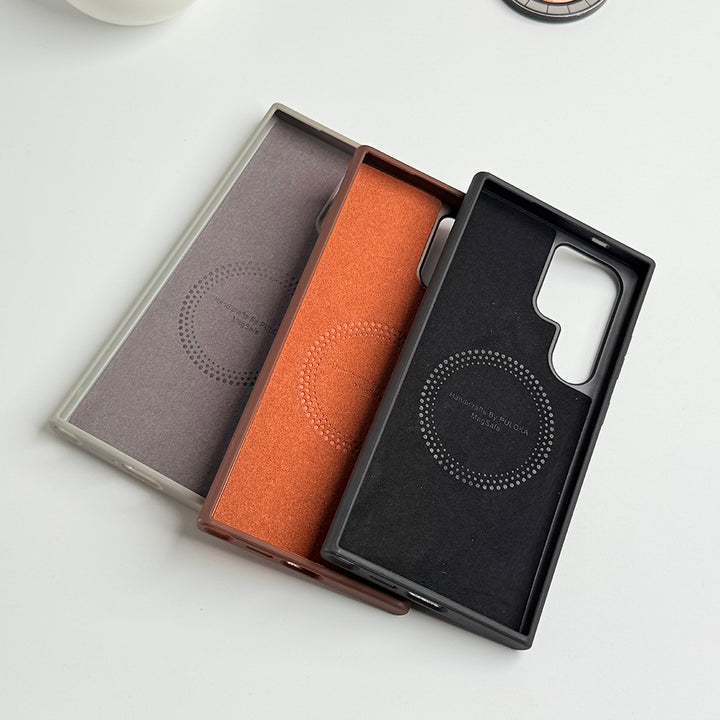 Samsung Galaxy S25 Ultra Premium PU Leather Metal MagSafe Ring Case