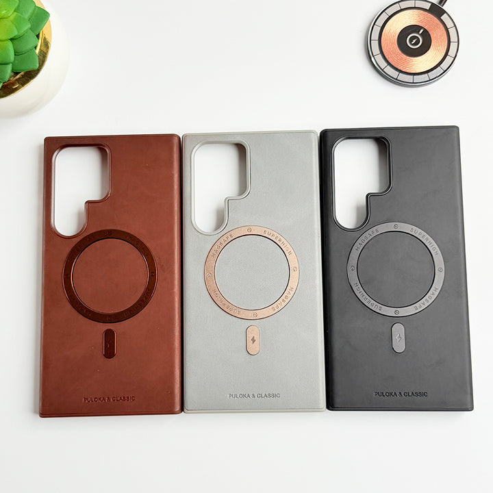 Samsung Galaxy S25 Ultra Premium PU Leather Metal MagSafe Ring Case