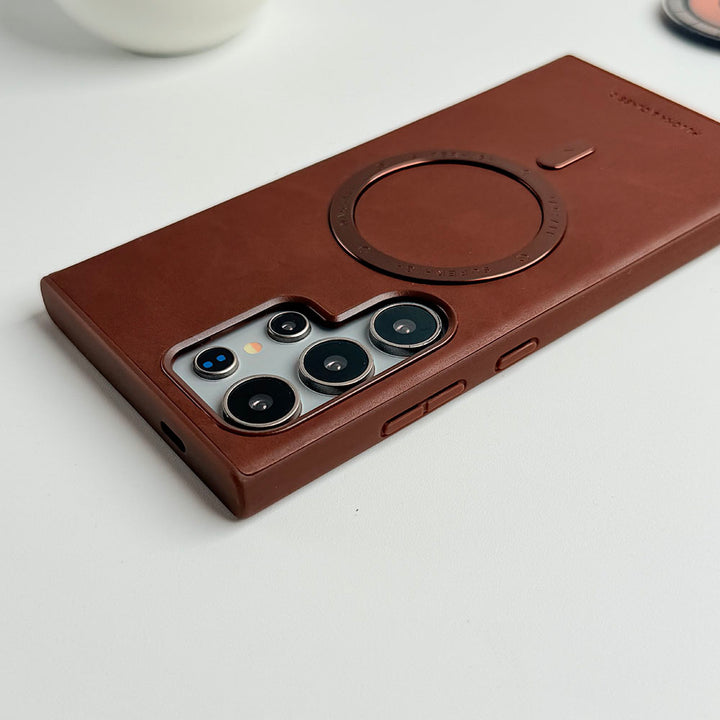 Samsung Galaxy S25 Ultra Premium PU Leather Metal MagSafe Ring Case