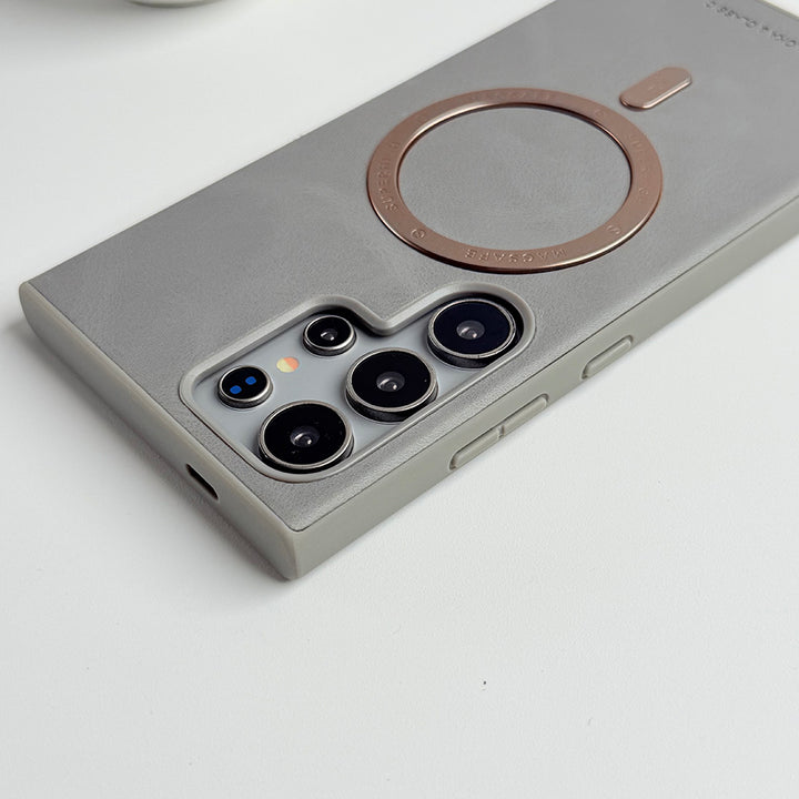 Samsung Galaxy S25 Ultra Premium PU Leather Metal MagSafe Ring Case
