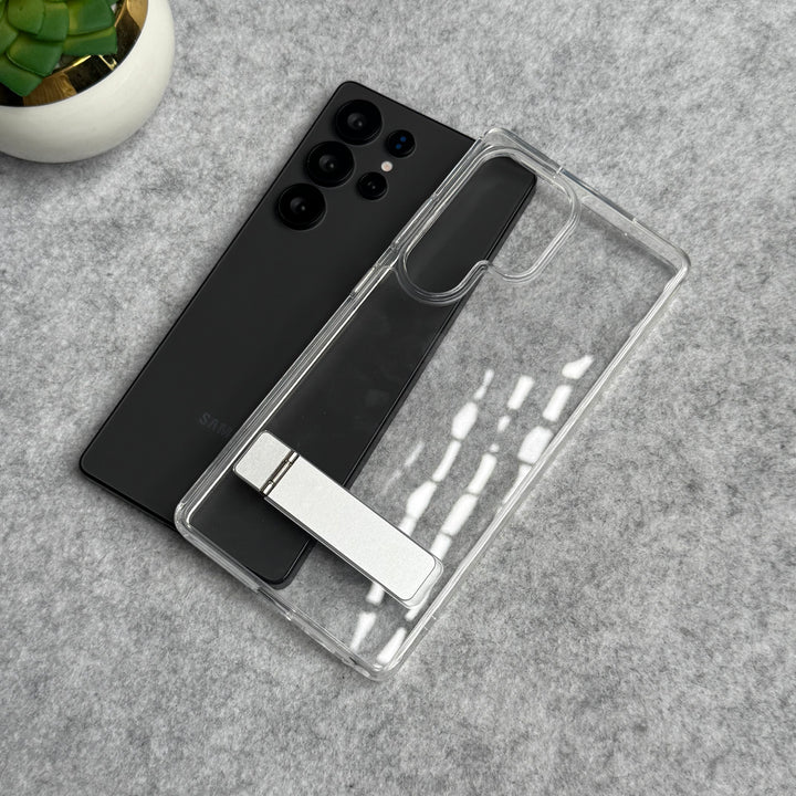 Samsung Galaxy S25 Ultra Premium Transparent Bottom Metal Stand Case Cover