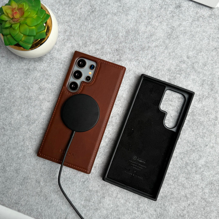 Samsung Galaxy S24 Ultra PU Leather Stitch MagSafe Case Cover