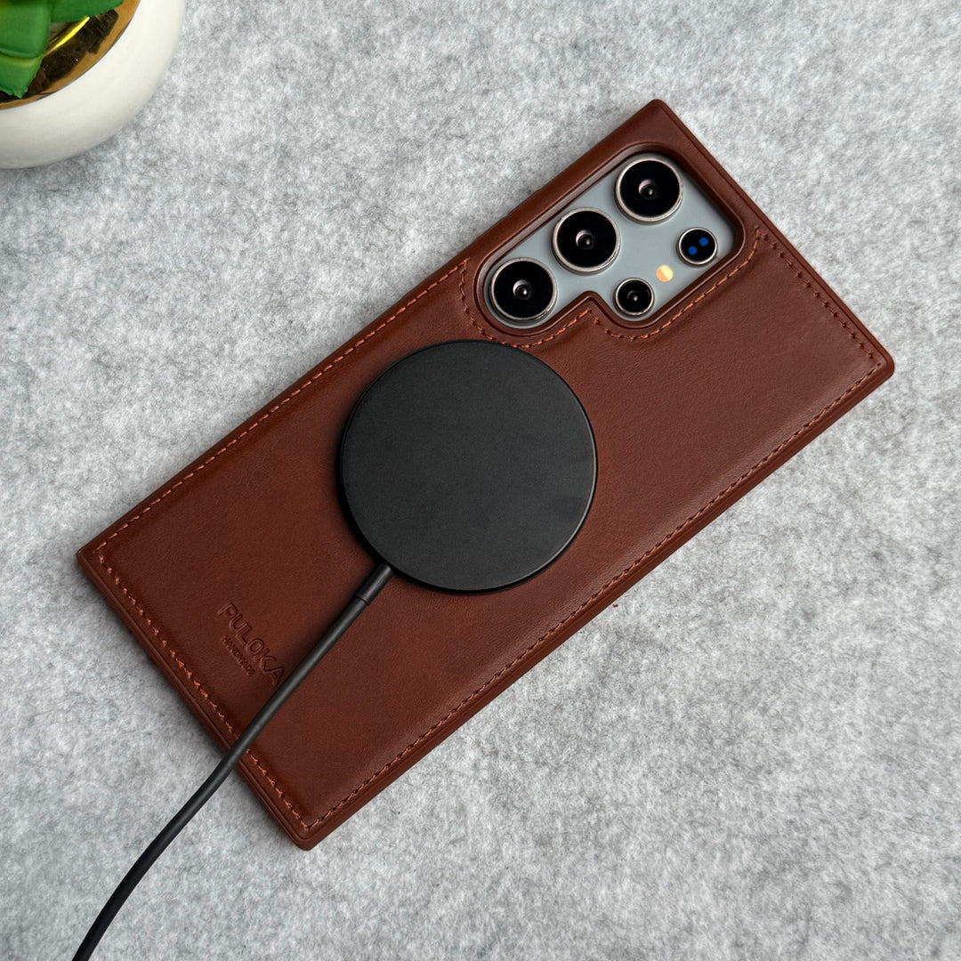 Samsung Galaxy S24 Ultra PU Leather Stitch MagSafe Case Cover